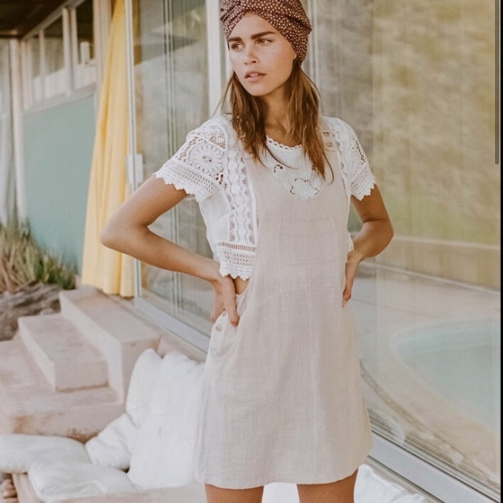 Spell Della Pinafore Romper in Sand size XXS